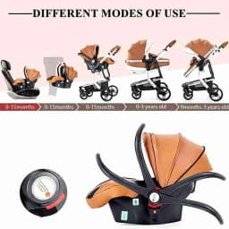 3-in-1 Baby Stroller with Leather Bassinet Car Seat Shock Absorbing Waterproof Windproof Design for All Seasons Travel Infant