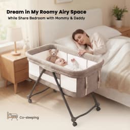 Foldable 4-in-1 Convertible Baby Travel Cot, Rocking Bedside Crib with Quiet Rolling Wheels, Perfect Use From Newborn To Toddler