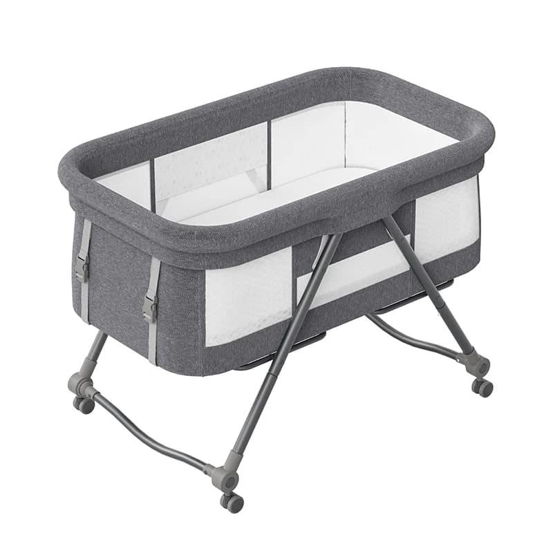Foldable 4-in-1 Convertible Baby Travel Cot, Rocking Bedside Crib with Quiet Rolling Wheels, Perfect Use From Newborn To Toddler