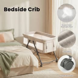 Foldable 4-in-1 Convertible Baby Travel Cot, Rocking Bedside Crib with Quiet Rolling Wheels, Perfect Use From Newborn To Toddler
