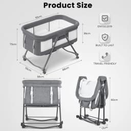 Foldable 4-in-1 Convertible Baby Travel Cot, Rocking Bedside Crib with Quiet Rolling Wheels, Perfect Use From Newborn To Toddler
