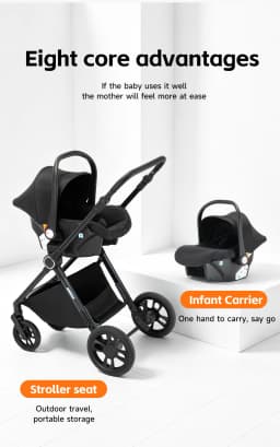 3 in 1 Multi-Functional Foldable Toddler Pushchair Equipped With Standard Infant Safety Carrier, Anti-Corrosion Solid Aluminum Frame, Moisture-Wicking Breathable Seat Pad, Labor-Saving Hand Folding Structure And Large Adjustable Reclining Backrest For Cro
