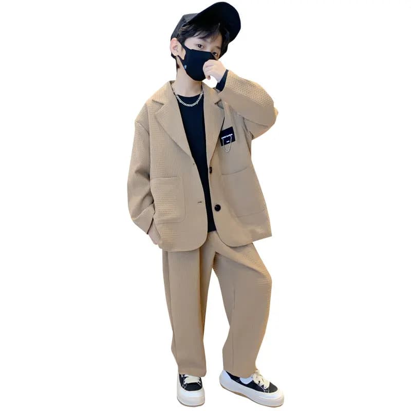 ZOETOPKID Kids Boys Suit Blazer+Pants Two Piece Black Khaki Spring Autumn Children Casual Formal Clothing 2PCS Set