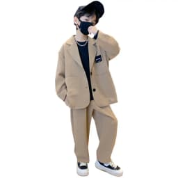 ZOETOPKID Kids Boys Suit Blazer+Pants Two Piece Black Khaki Spring Autumn Children Casual Formal Clothing 2PCS Set