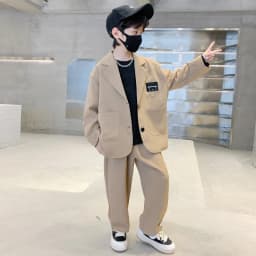 ZOETOPKID Kids Boys Suit Blazer+Pants Two Piece Black Khaki Spring Autumn Children Casual Formal Clothing 2PCS Set