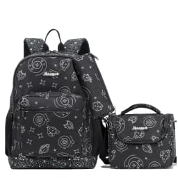 Girls Pink Backpack Set with Lunch Box & Pencil Case, Padded Strap School Bookbag for Elementary Students