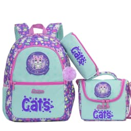 Girls Pink Backpack Set with Lunch Box & Pencil Case, Padded Strap School Bookbag for Elementary Students