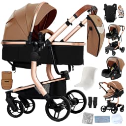 Scientific Spine Protection Baby Stroller PP Hard Board Support Newborn Strollers Luxury PU Leather Anti-Bacterial Infant Pram Heavy Duty Steady Frame High Landscape Toddler Carriage 4-Wheel Independent Suspension