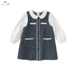 Dave Bella Girls Baby Knitted Dress Autum Kids Long Sleeve Fake Two Piece Princess Dress Retro College Style Party DB3253129