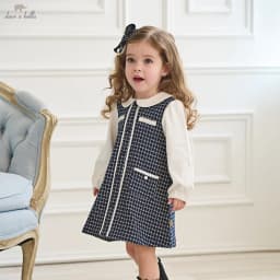 Dave Bella Girls Baby Knitted Dress Autum Kids Long Sleeve Fake Two Piece Princess Dress Retro College Style Party DB3253129