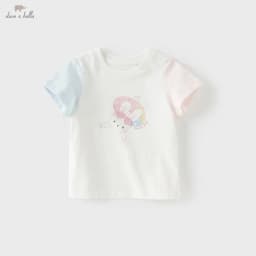 Dave Bella Children's T-shirt Summer Girl's Sweet Rabbit Print Bottoming Shirt Casual Baby Cotton Top Gentle Party DB2251301