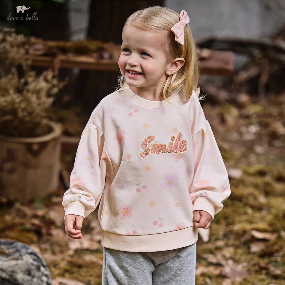 Dave Bella Autumn Girls Baby Hoodie Fashion Casual Sweet Lovely Floral Print Children's Long Sleeve Top Outdoor DB3253241