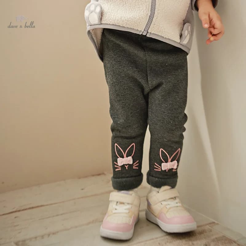 Dave Bella Children's Plush Pants Autumn Winter Girls' Casual Fashion Tight Pants Leggings Cute Sport Outdoor DB4238121