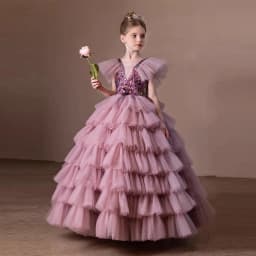 Wed Dress 2025 New Children Girls Princess Pageant Host Outfit Piano Recital Performance Gown Kids Party Birthday Formal Wear