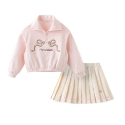 Dave Bella Children Girls' Skirt Set Autumn Baby's Bow Print Hoodie Pleated Short Skirt Two Piece Set Party Cute DK3253393