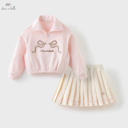 Dave Bella Children Girls' Skirt Set Autumn Baby's Bow Print Hoodie Pleated Short Skirt Two Piece Set Party Cute DK3253393