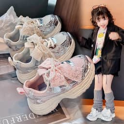 Girls Sports Shoes with Sweet Mesh Bow Kids Running Shoes Breathable 2026 New Fashion Children Sneakers Princess Style Cute