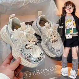 Girls Sports Shoes with Sweet Mesh Bow Kids Running Shoes Breathable 2026 New Fashion Children Sneakers Princess Style Cute