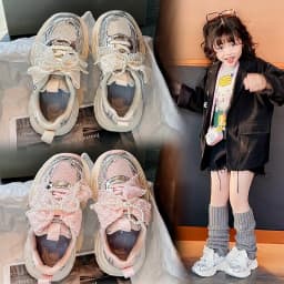 Girls Sports Shoes with Sweet Mesh Bow Kids Running Shoes Breathable 2026 New Fashion Children Sneakers Princess Style Cute