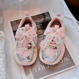 Girls Sports Shoes with Sweet Mesh Bow Kids Running Shoes Breathable 2026 New Fashion Children Sneakers Princess Style Cute
