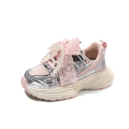 Girls Sports Shoes with Sweet Mesh Bow Kids Running Shoes Breathable 2026 New Fashion Children Sneakers Princess Style Cute