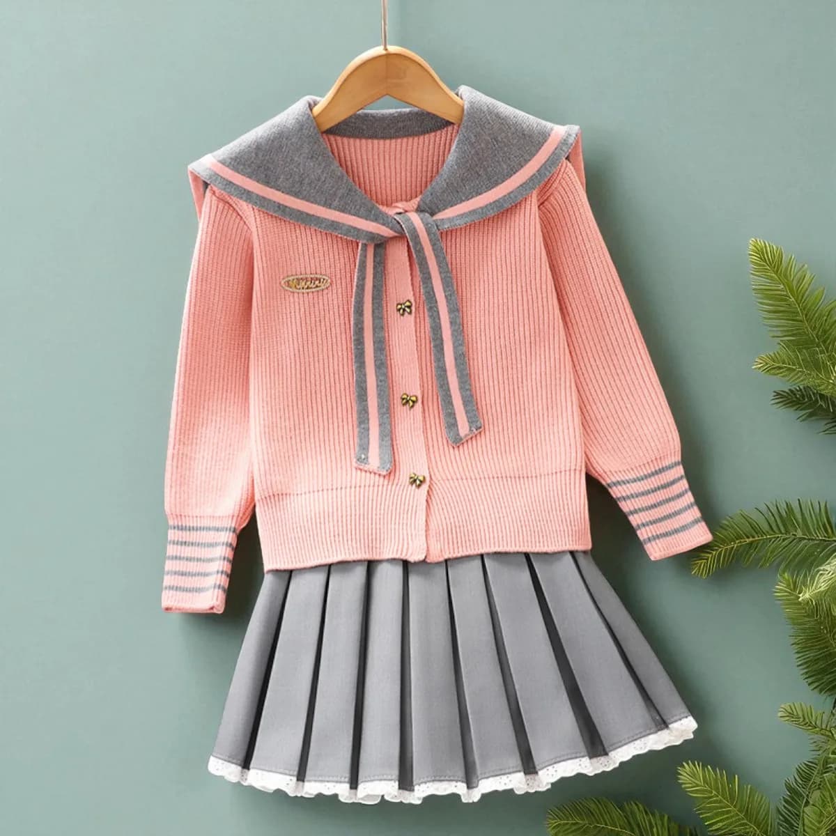 Girls Clothing Set Kids Knit Cardigan & Skit 2pcs Back to School Uniform Baby Girls Suit Teens Kids Costumes 6 8 10 12 13 Years