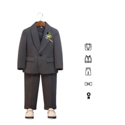 Kids Elegant Blue Suit Set Boys 5Pieces Jacket Vest Pants Bowtie Brooch Formal Wedding Birthday Performance Photograpy Outfit