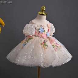 2026 Girls Evening Party Dress Children Floral First Birthday Princess Gown Host Celebration Formal Attire Pageant Dinner Outfit