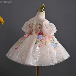 2026 Girls Evening Party Dress Children Floral First Birthday Princess Gown Host Celebration Formal Attire Pageant Dinner Outfit