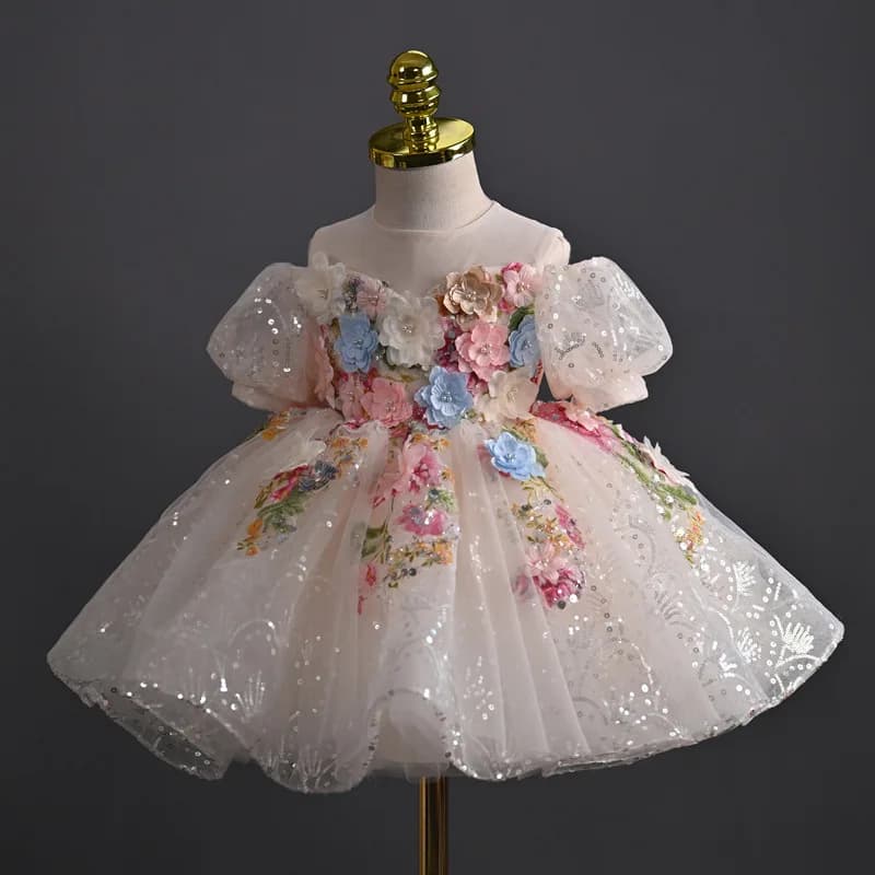2026 Girls Evening Party Dress Children Floral First Birthday Princess Gown Host Celebration Formal Attire Pageant Dinner Outfit