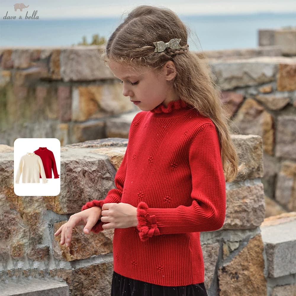 Dave Bella Children Autumn Winter Knitted Pullover Sweater for Girls Half High Collar Bottoming Sweater Kids Clothes DK4254583
