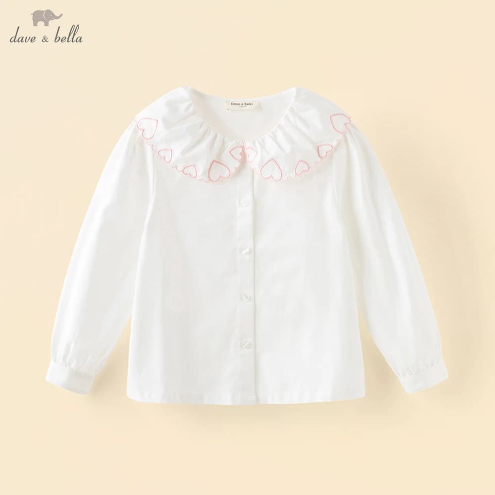 Dave Bella Children's Spring Autumn Shirt Girls Cute Blouse Sweet Cotton White Button Bottoming Shirt Tops DK3252659