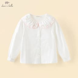Dave Bella Children's Spring Autumn Shirt Girls Cute Blouse Sweet Cotton White Button Bottoming Shirt Tops DK3252659