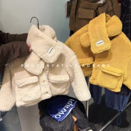 2025 Winter New Girls Lamb Fleece Coat + Scarf Children Cotton Padded Jacket Plus Velvet Thick Kids Girls Long Sleeve Warm Coat
