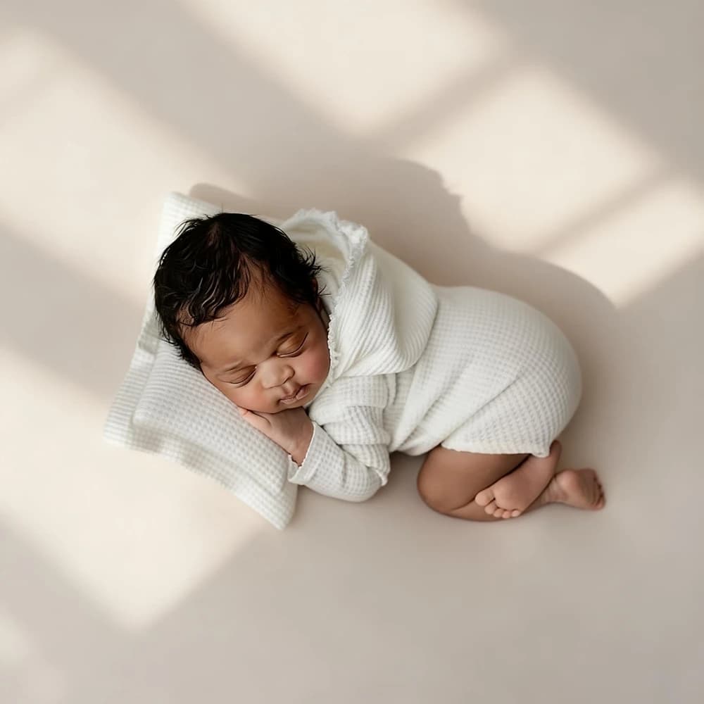 Newborn Baby White Waffle Hooded Romper Photography Outfit Infant Photo Shoot Baby Costume Newborn Wrap Bodysuit Props Outfit
