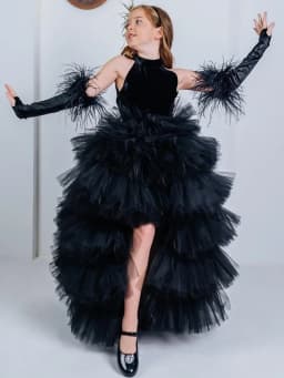 Black Children's Dress, a Halter and Backless Princess Dress, Birthday Model Catwalk Performance Outfit, a Short Front and Long