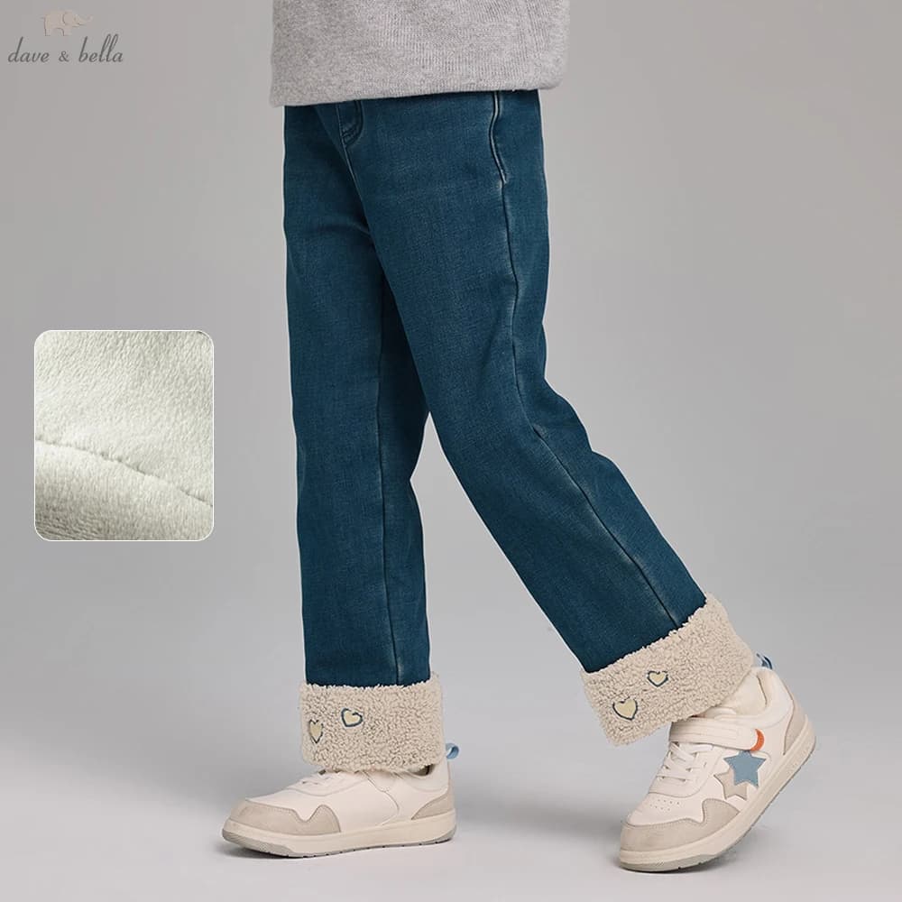 Dave Bella Children's Jean Pants Winter Autumn Velvet Thicken Girls Straight Pants Casual Warm Trousers DK4254423