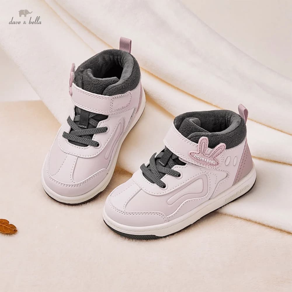 Dave Bella Baby Board Shoes Winter New Girls' Antibacterial Shoes Sweet Cute Children's Velvet Shoes Outdoor Warm DB4254324