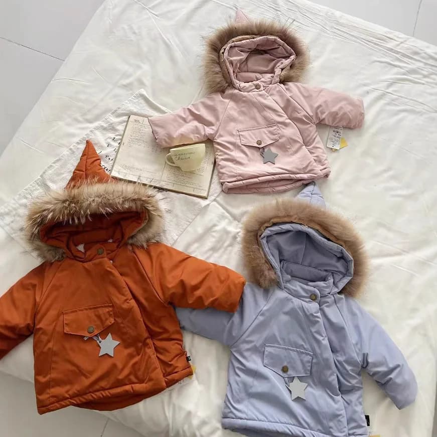 Winter Kids Jacket Children's Outerwear Coats with Big Fur Collar Boys Girls Coats Jacket Thicken Plush Warm Cotton Jacket