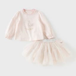 Dave Bella Children Girls T-shirt Mesh Skirt Set Baby Print Long Sleeve T-shirt Skirt Two Piece Set Party Cute Clothes DB1260998