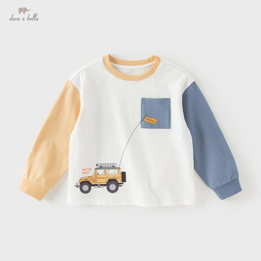 Dave Bella Children T-shirts Spring Summer Long Sleeves Boys Pure Cotton Pullover Casual Bottoming Tops Kids Clothing DB1260392