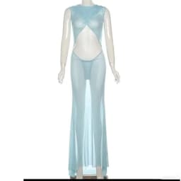 Sky Blue Maternity Dress Photoshoot Sexy Sheer Gowns Comfortable Stretch Mesh Open Front & Back Baby Shower Dresses For Women's