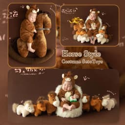 0-1 Month Cute Newborn Photography Props Cartoon Horse Theme Style Baby Outfits with Matching Horse Doll for Baby Posing