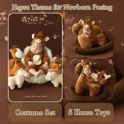0-1 Month Cute Newborn Photography Props Cartoon Horse Theme Style Baby Outfits with Matching Horse Doll for Baby Posing