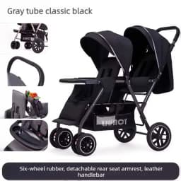 High-view Twin Stroller, Lightweight and Foldable, Can Be Used in Sitting or Reclining Positions, Front and Rear Seating.