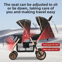 High-view Twin Stroller, Lightweight and Foldable, Can Be Used in Sitting or Reclining Positions, Front and Rear Seating.