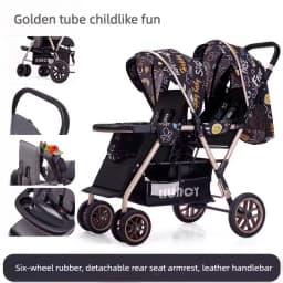 High-view Twin Stroller, Lightweight and Foldable, Can Be Used in Sitting or Reclining Positions, Front and Rear Seating.
