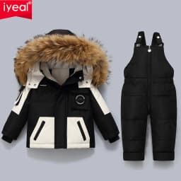 IYEAL Winter Hooded Down Jacket Warm Kids Coat Children Snowsuit Snow Toddler Girl Parka Real Fur Clothing Baby Boy Overalls