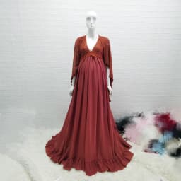 Rust Lace Tassels Boho Pregnant Women Photography Props Dresses Bohemian Style Maternity Long Dress For Photo Shoot