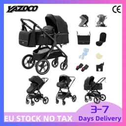3 In 1 Premium Baby Stroller Set, Extra Large Under-Seat Storage Basket, Heavy Duty Silent Shock Absorbing Wheels, Complete Travel Accessories, High View Wide Seat Infant Pushchair, Soft Breathable Sweat-Proof Washable Seat Mat, One Step Labor-Saving Fast